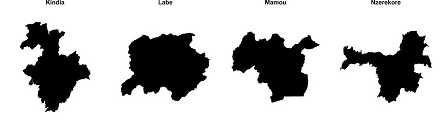 Kindia, Labe, Mamou, Nzerekore outline maps