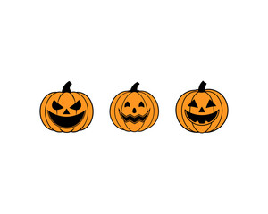 Halloween Pumpkin Vector Set - Pumpkin Patch, Spooky, Pumpkin Clipart, Scary, Cute Jack-o'-Lantern Faces for Halloween, Party Decorations and Autumn Designs.