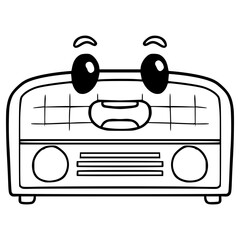vintage radio character illustration hand drawn outline vector