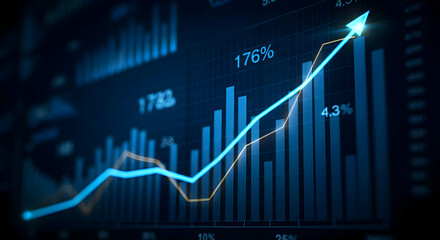 Dynamic Financial Growth Chart with Rising Trend Line and Percentage Increases - Business and Investment Success Concept for Economic Progress Visualization