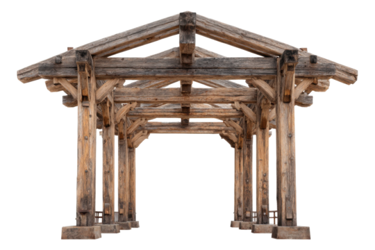 Rustic timber framework isolated on transparent background
