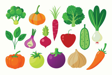 Fototapeta premium Set of Vegetables Vector Art Illustration Isolated on White Background.