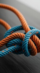 Obraz premium Close Up Of Twisted Blue And Orange Ropes In Abstract Photography