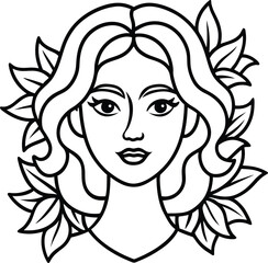 line art woman with flowers. Minimal artistic female portrait. Modern minimal black and white botanical illustration.