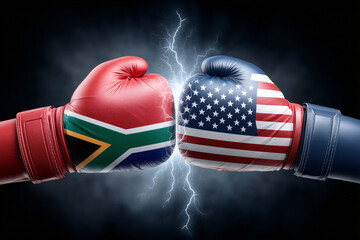 A powerful visual representation of the confrontation between the United States and South Africa, using boxing gloves