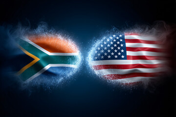 USA and South Africa flags colliding, concept of partnership or conflict
