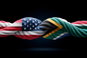 USA and South Africa flags intertwined, symbolizing unity and collaboration.