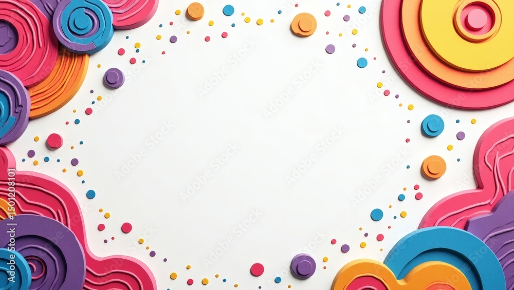 Poster Abstract background with colorful design elements. A vibrant frame of abstract circles and dots creates a joyful visual border