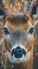 Intimate wildlife portrait of a deer in a snowy forest with soft light, nature and animal photography for conservation campaigns, seasonal content, and storytelling