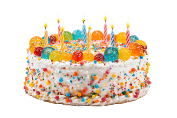 Sprinkled birthday cake isolated on transparent background