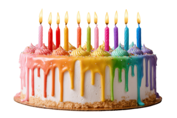 Rainbow layered cake isolated on transparent background