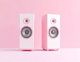 A pair of colorful speaker cabinets