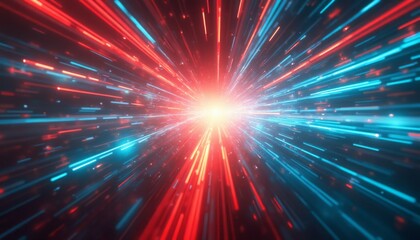 Obraz premium Dynamic burst of red and blue light rays