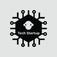 Tech Startup Logo Hexagon Circuit Board Design