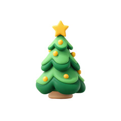 Icono 3d de un arbolito de navidad verde con bolas y estrella amarilla. Concepto celebraciones de y decoraciones de navidad