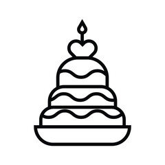 black outline vector of a birthday cake with candle.eps