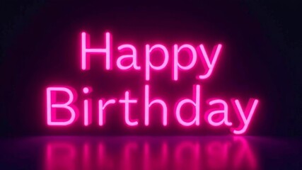 happy birthday neon letters on dark background