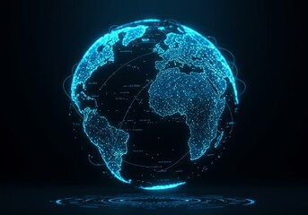 Digital Globe Illustration with Blue Points on Dark Background