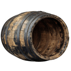 Distressed wood barrel isolated on transparent background