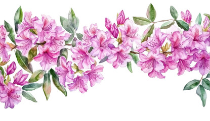 Fototapeta premium Pink Rhododendron Floral Border Watercolor Painting