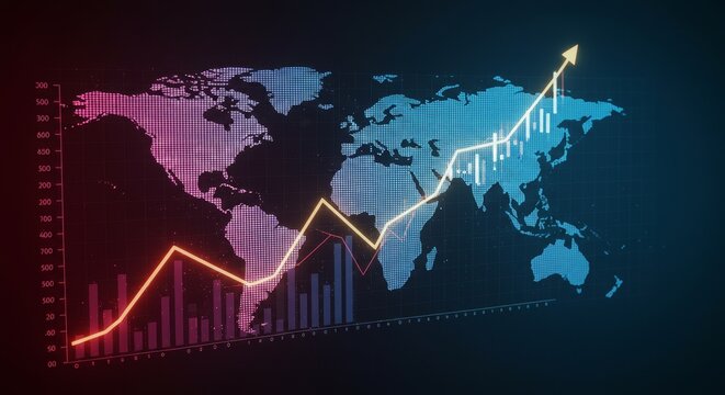 Digital World Map with Financial Chart Showing Economic Growth Illustration - Powered by Adobe