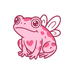 Cute Pink Fairy Frog with Wings and Heart Spots Illustration