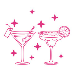 Pink Cocktail Glasses Line Art Illustration