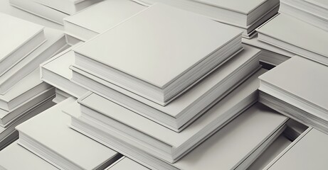 Obraz premium Mockup of stacked blank white books in minimalist textured layout