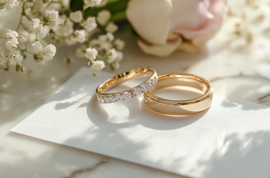Legal marriage signing with symbolic wedding bands beside