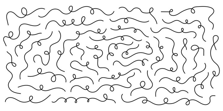 Collection of squiggly loopy line, thread vector illustration