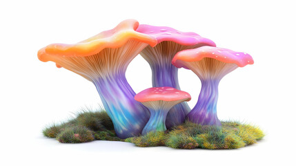 Bright rainbow-colored fantasy mushrooms with surreal lighting.