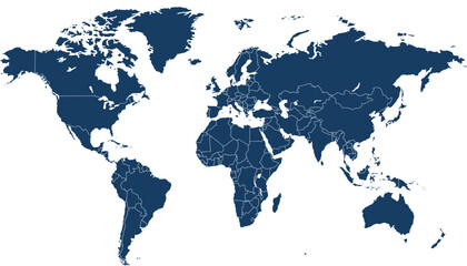 World map. Blue modern vector map. Silhouette map
