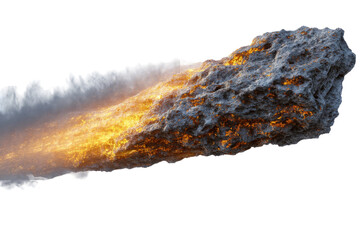 Fiery asteroid streaking isolated on transparent background