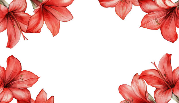 Red Amaryllis Flower Frame on Black Background