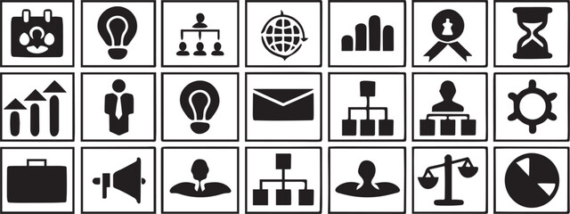 Business Management Icons Set in Clean Flat Linear Vector Style