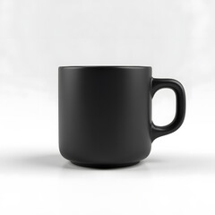 Simple Matte Black Ceramic Coffee or Tea Mug Mockup Isolated on Clean White Background, Front View.