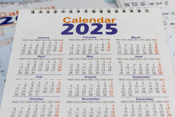 Closeup of a full year 2025 calendar
