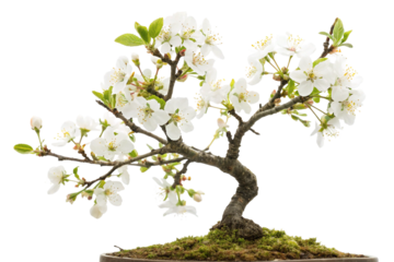 Beautiful Blooming Cherry Blossom Bonsai Tree on Transparent Background,ai generated