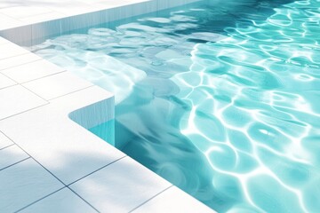 Obraz premium Sunlight reflects on clean, cool blue water as it laps against white pool steps
