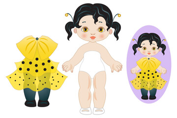 Simple paper doll for kids with yellow ladybug dress