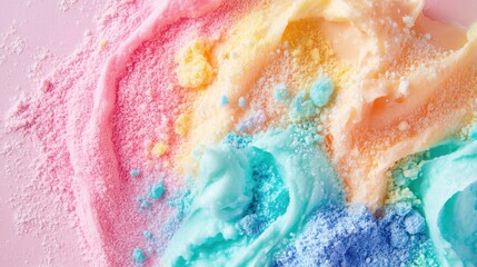Obraz premium Abstract pastel colored sweet dessert, colorful swirls of frosting and sprinkles.