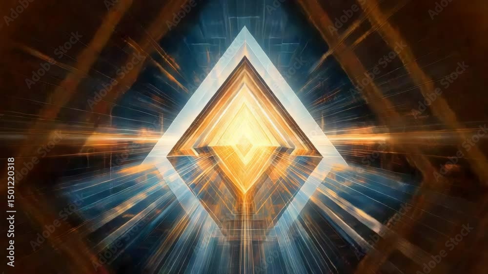 Poster triangular shape with dynamic light streaks creating a stunning visual effect in abstract art style