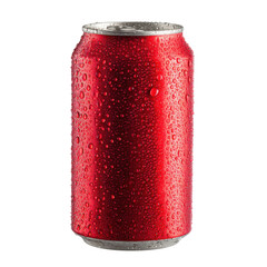 Wet, red aluminum can isolated on transparent background