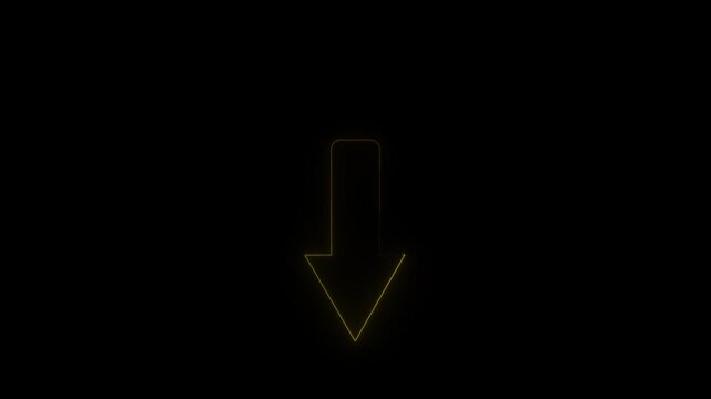 Down arrow. Glowing neon nine icon on black background 4k video .