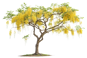 Golden Shower Tree Showcasing Bright Yellow Flowers on Transparent Background  ,ai generated