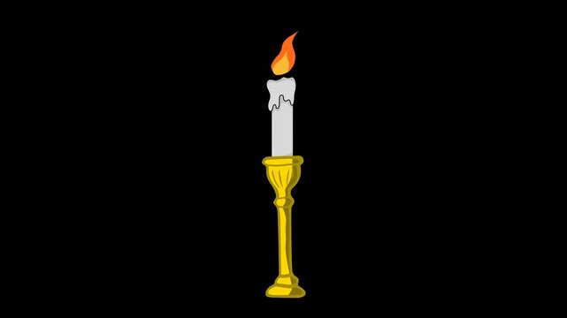 single church candle in flame with transparent background