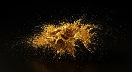 Golden Liquid Splash Abstract 3D Render Against Black Background