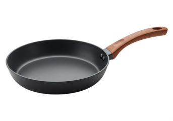 Nonstick frying pan with wooden handle Isolated on transparent background for culinary use