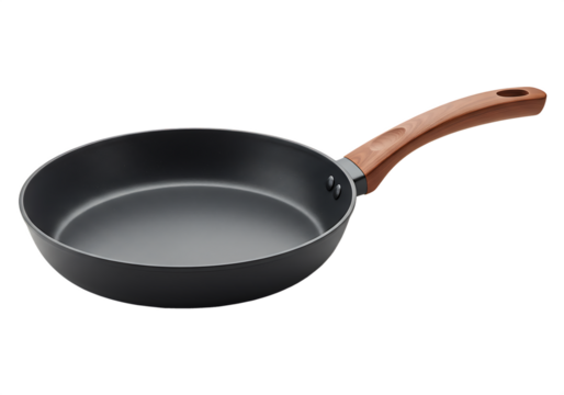 Nonstick frying pan with wooden handle Isolated on transparent background for culinary use - Powered by Adobe
