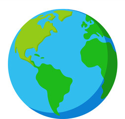 Colorful and simple cartoon illustration of planet earth showing continents and oceans